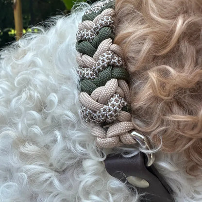 Coiled Charm Hand Braided Dog Collar in Olive, Light Tan, & Coyote Brown Diamonds Pawsh Pup Co.