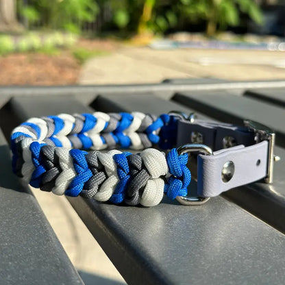 Coiled Charm Hand Braided Dog Collar in Royal Blue, Graphite, & White Pawsh Pup Co.