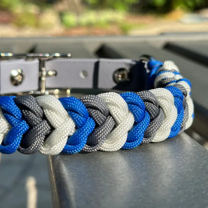 Coiled Charm Hand Braided Dog Collar in Royal Blue, Graphite, & White Pawsh Pup Co.