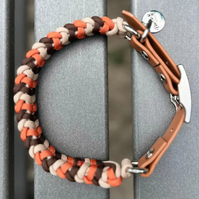 Coiled Charm Hand Braided Dog Collar in Burnt Orange, Walnut Brown, & Light Tan Pawsh Pup Co.