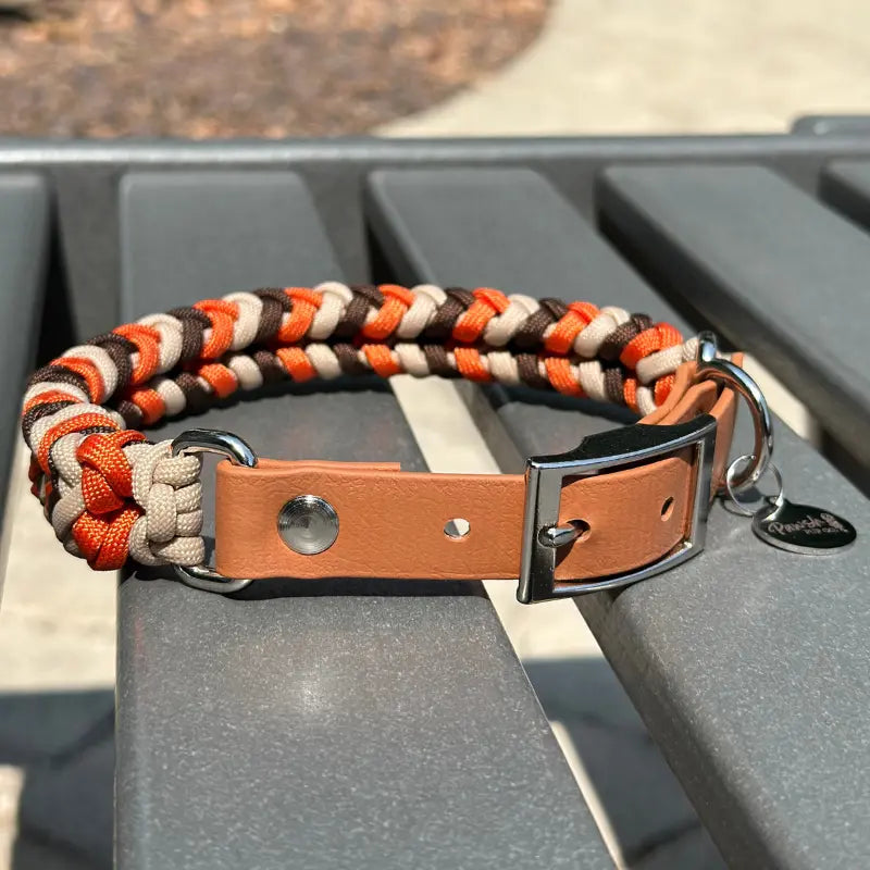 Coiled Charm Hand Braided Dog Collar in Burnt Orange, Walnut Brown, & Light Tan Pawsh Pup Co.