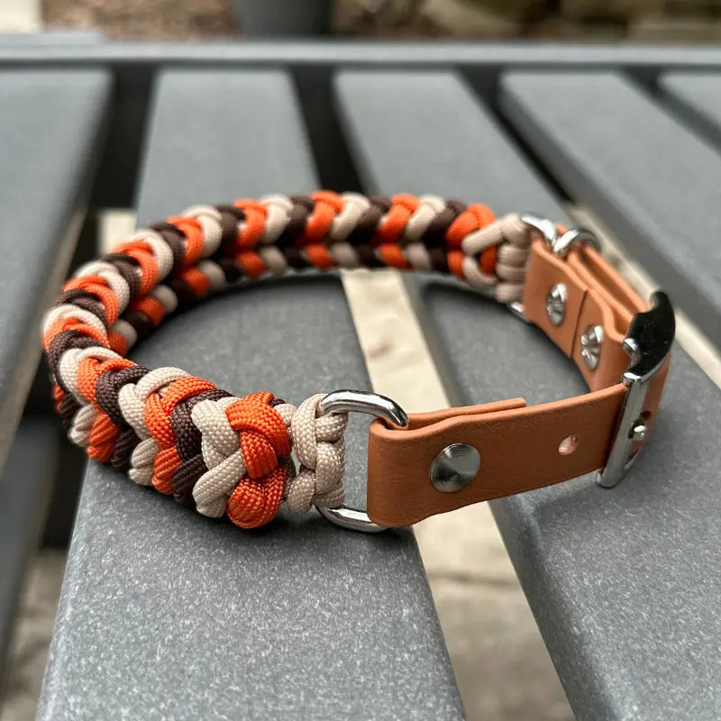Coiled Charm Hand Braided Dog Collar in Burnt Orange, Walnut Brown, & Light Tan Pawsh Pup Co.