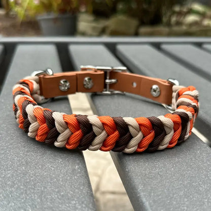Coiled Charm Hand Braided Dog Collar in Burnt Orange, Walnut Brown, & Light Tan Pawsh Pup Co.