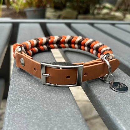 Coiled Charm Hand Braided Dog Collar in Burnt Orange, Walnut Brown, & Light Tan Pawsh Pup Co.