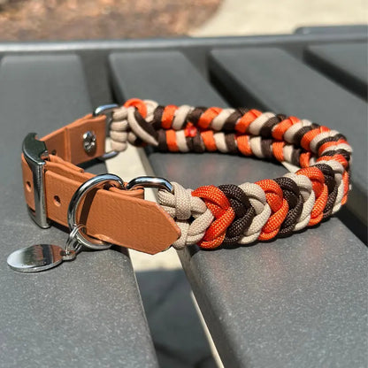 Coiled Charm Hand Braided Dog Collar in Burnt Orange, Walnut Brown, & Light Tan Pawsh Pup Co.