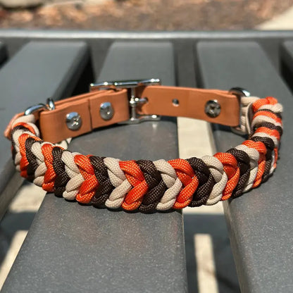Coiled Charm Hand Braided Dog Collar in Burnt Orange, Walnut Brown, & Light Tan Pawsh Pup Co.