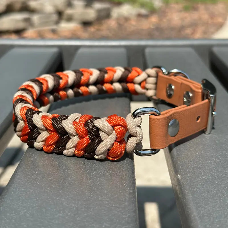 Coiled Charm Hand Braided Dog Collar in Burnt Orange, Walnut Brown, & Light Tan Pawsh Pup Co.