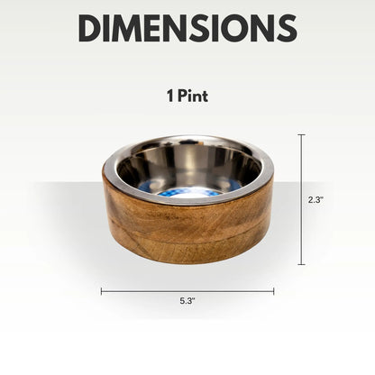 Country Living Stainless Steel Dog Bowl with Cylindrical Mango Wood Holder American Pet Supplies