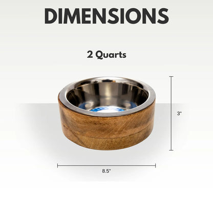 Country Living Stainless Steel Dog Bowl with Cylindrical Mango Wood Holder American Pet Supplies
