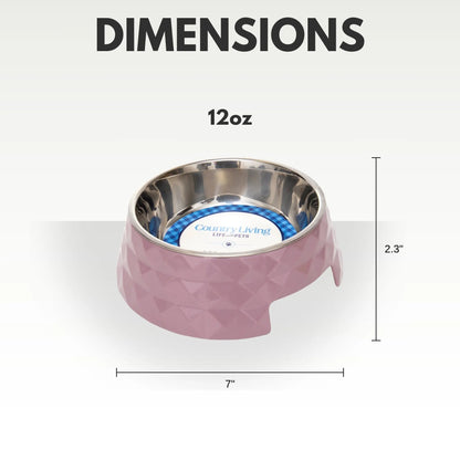 Country Living Set of 2 Diamond Twill Melamine Dog Bowls with Removable Stainless Steel Inserts – Wood Rose American Pet Supplies