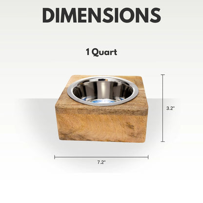 Country Living Elegant Stainless Steel Dog Bowl with Square Mango Wood Holder – 1 Quart American Pet Supplies