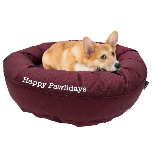 Dog Bed Round Bolster Armor™ 'Happy Pawlidays' American Dog