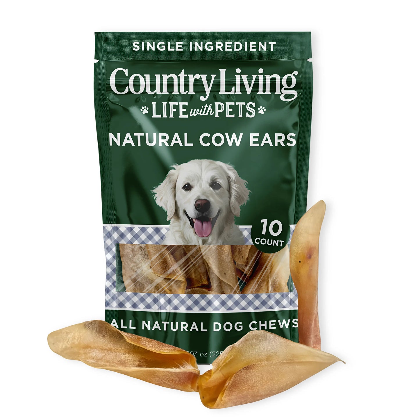 Country Living Natural Cow Ears Dog Chews – 10 Count Bag – All-Natural, Single-Ingredient, Long-Lasting Dog Chews – High-Protein, Low-Fat, Rawhide-Free – Supports Dental Health American Pet Supplies