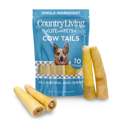 Country Living 5”-7” Cow Tails Dog Chews – 10 Count Bag – All-Natural, Single-Ingredient, Long-Lasting Beef Chews – High-Protein, Grain-Free – Promotes Dental Health American Pet Supplies