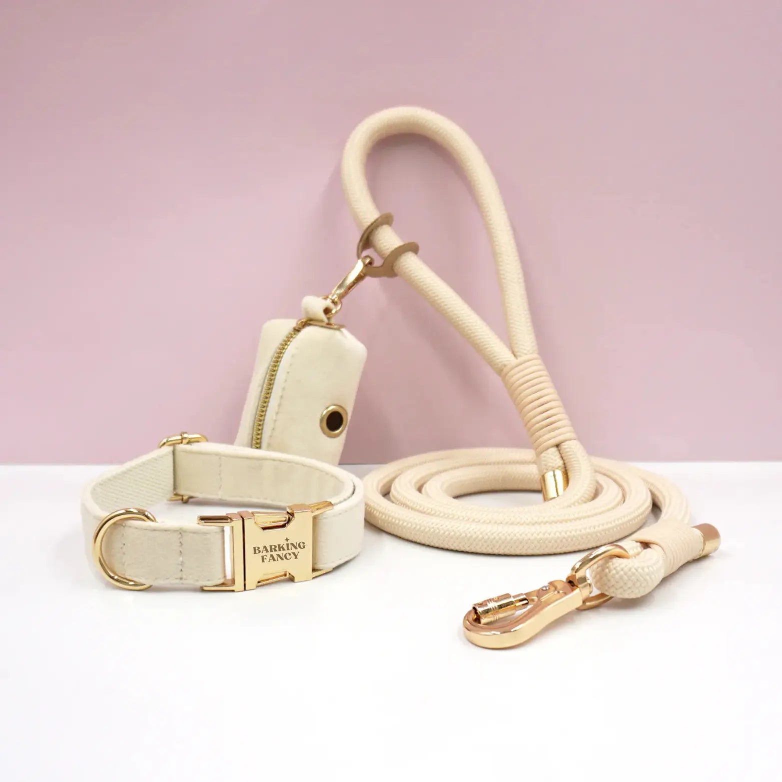 Velvet Holiday Walk Set - Creamy Beige Barking Fancy