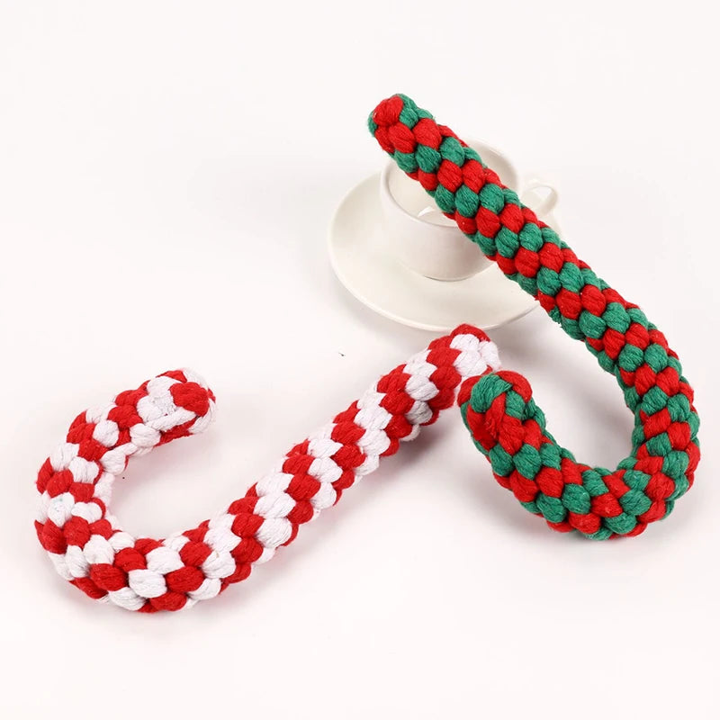 Cotton Rope Walking Stick Christmas Series Pet Toys Dog Teeth Sharpening & Cleaning Toys