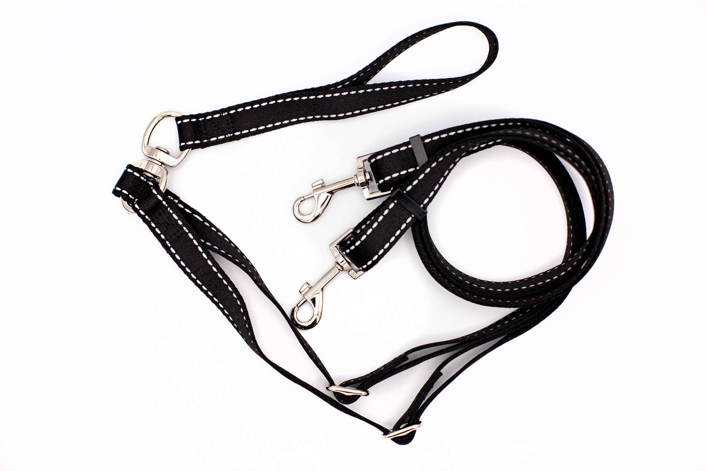 Outdoor Style Black Reflective Adjustable Double Leash
