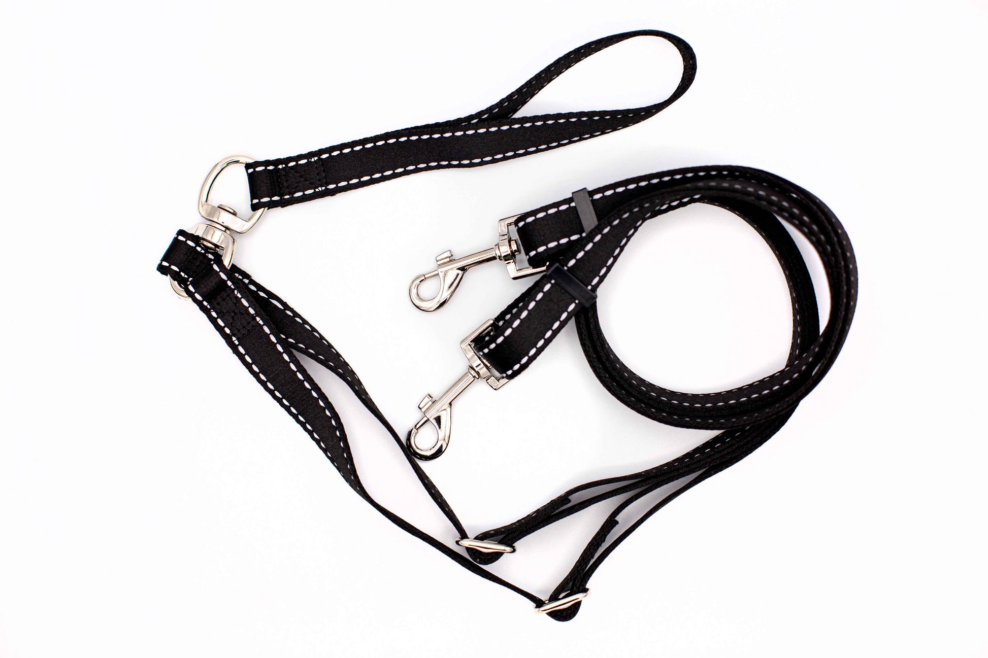 Outdoor Style Black Reflective Adjustable Double Leash