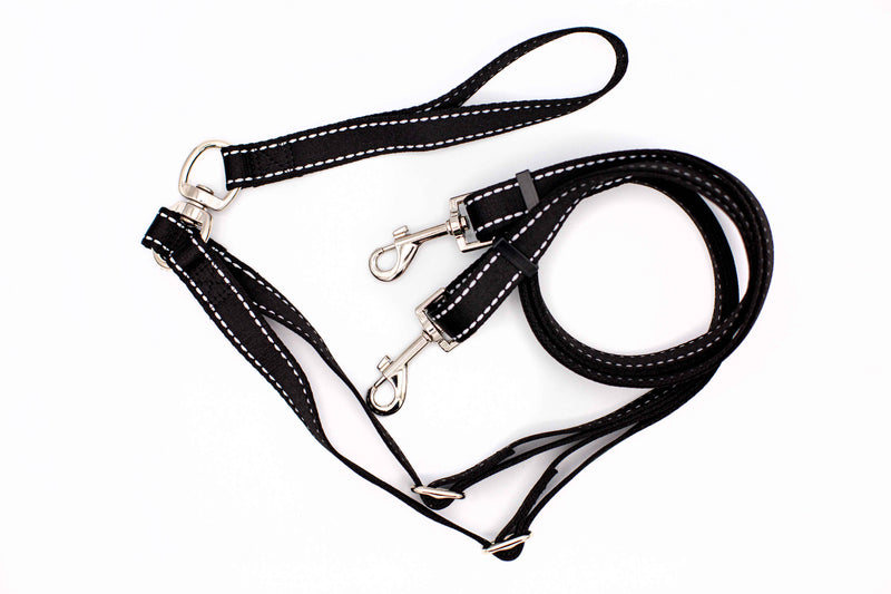 Outdoor Style Black Reflective Adjustable Double Leash