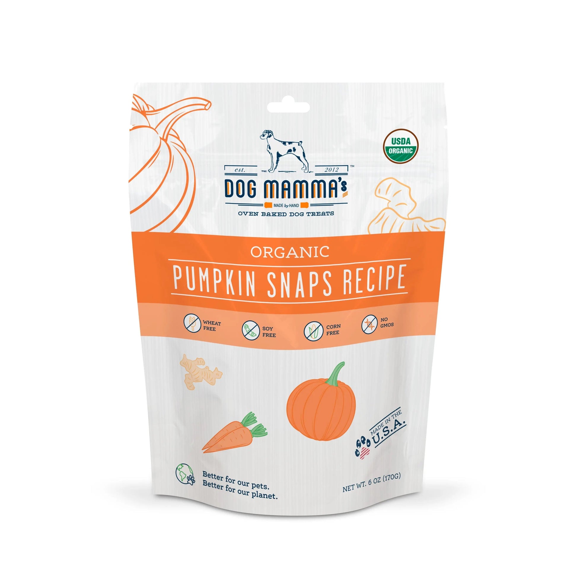 Dog Mamma's Organic Pumpkin Snaps Recipe- USDA Organic Certified Dog Treats Dog Mamma's Organic Dog Treats