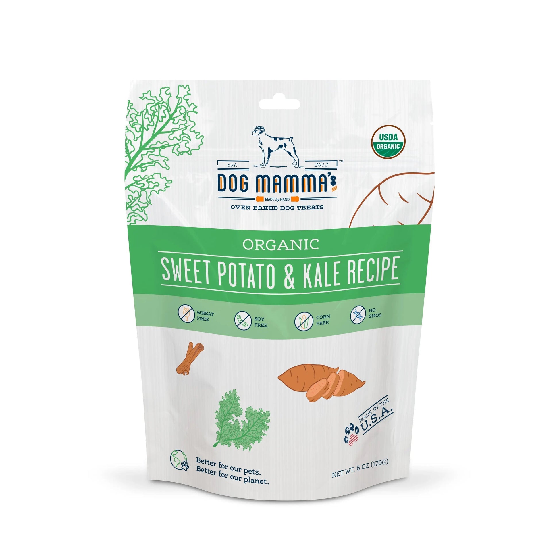 Dog Mamma's Organic Sweet Potato & Kale Recipe - USDA Organic Certified Dog Treats Dog Mamma's Organic Dog Treats