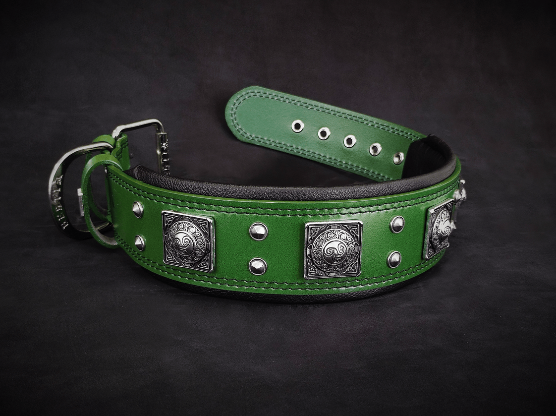 Bestia Eros 2.5" Leather Dog Collar – Green