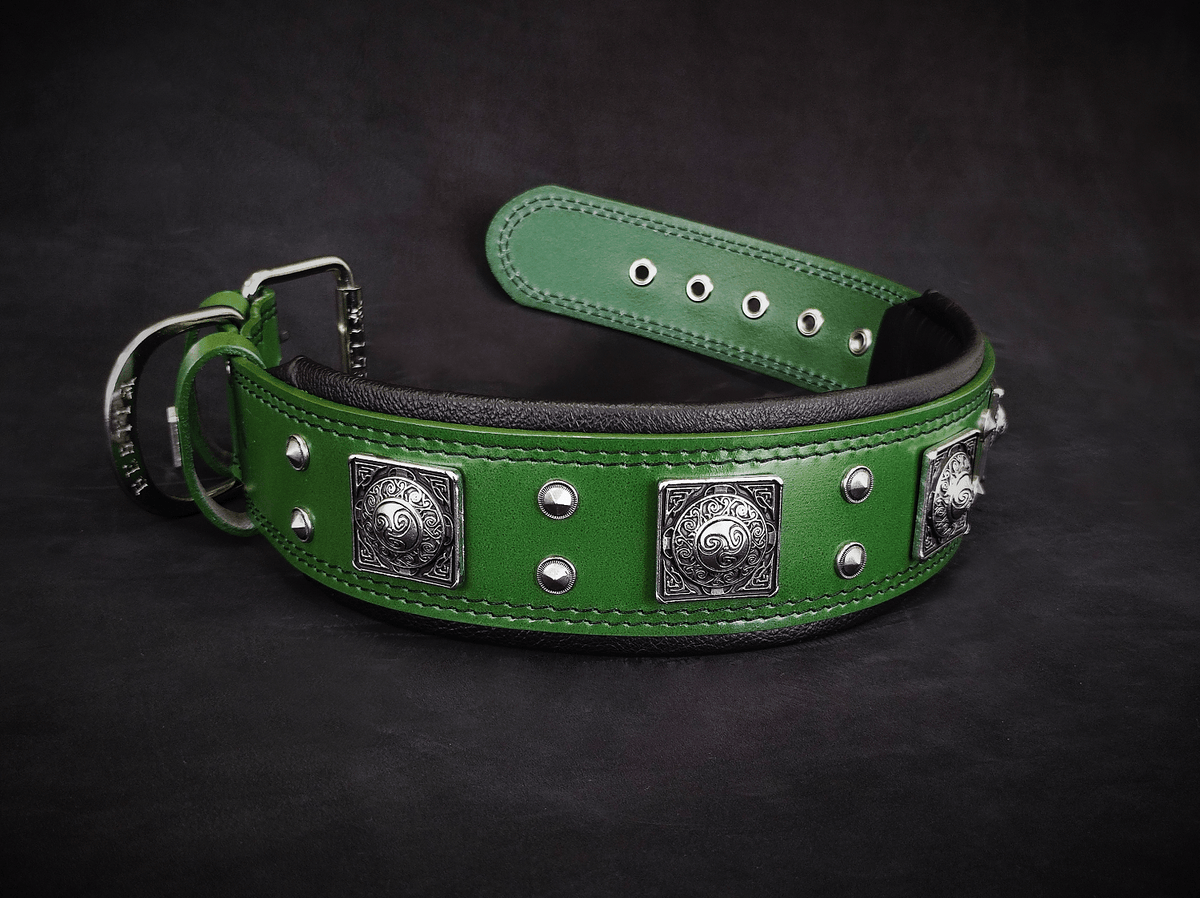 Bestia Eros 2.5" Leather Dog Collar – Green