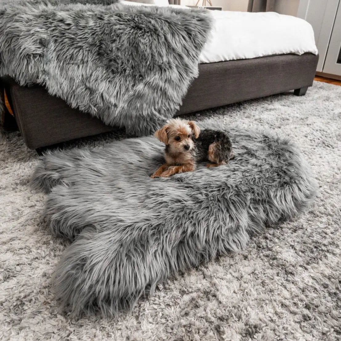 PupRug by Paw.com™ Faux Fur Orthopedic Dog Bed - Curve Charcoal Grey Paw.com