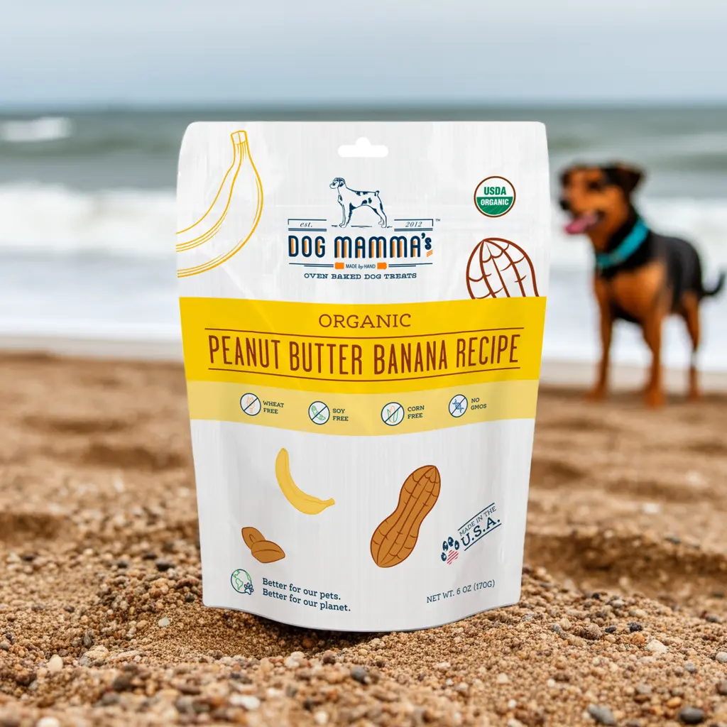 Dog Mamma's Organic Peanut Butter Banana Recipe - USDA Organic Certified Dog Treats Dog Mamma's Organic Dog Treats