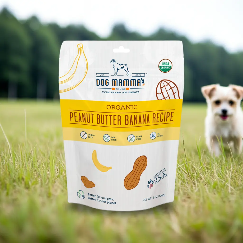 Dog Mamma's Organic Peanut Butter Banana Recipe - USDA Organic Certified Dog Treats Dog Mamma's Organic Dog Treats