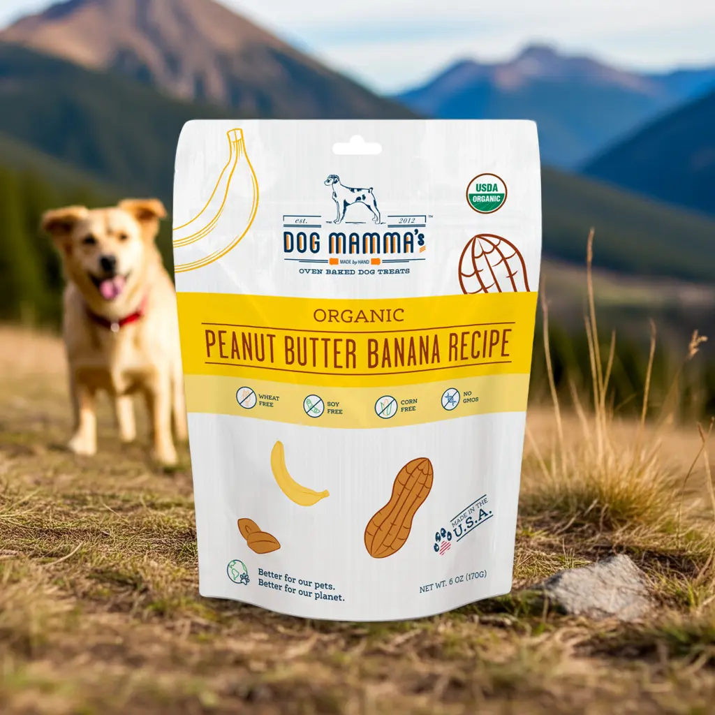 Dog Mamma's Organic Peanut Butter Banana Recipe - USDA Organic Certified Dog Treats Dog Mamma's Organic Dog Treats