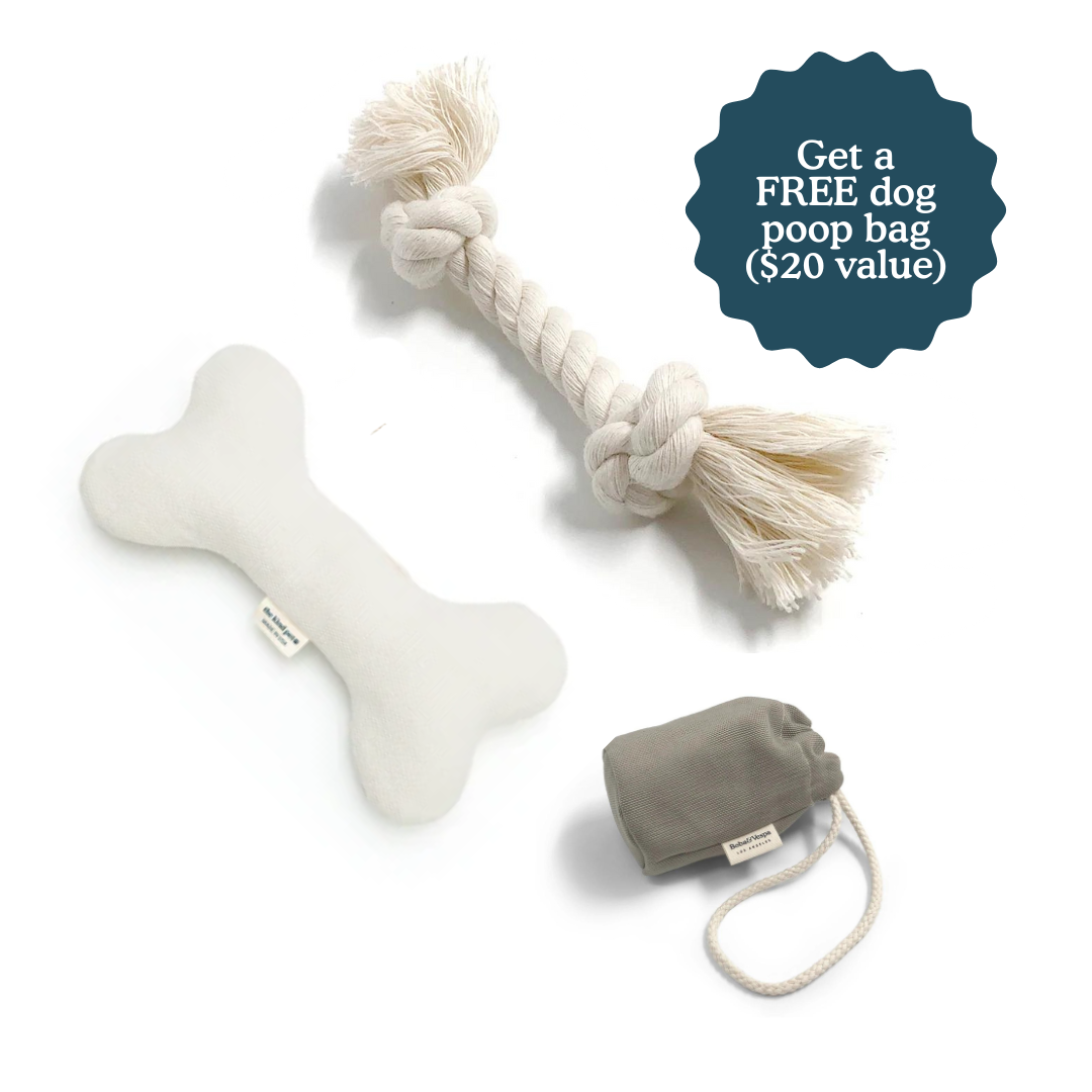 Boba & Vespa Natural Dog Toy Bundle in Cotton and Hemp (+ FREE Poop Bag Holder)