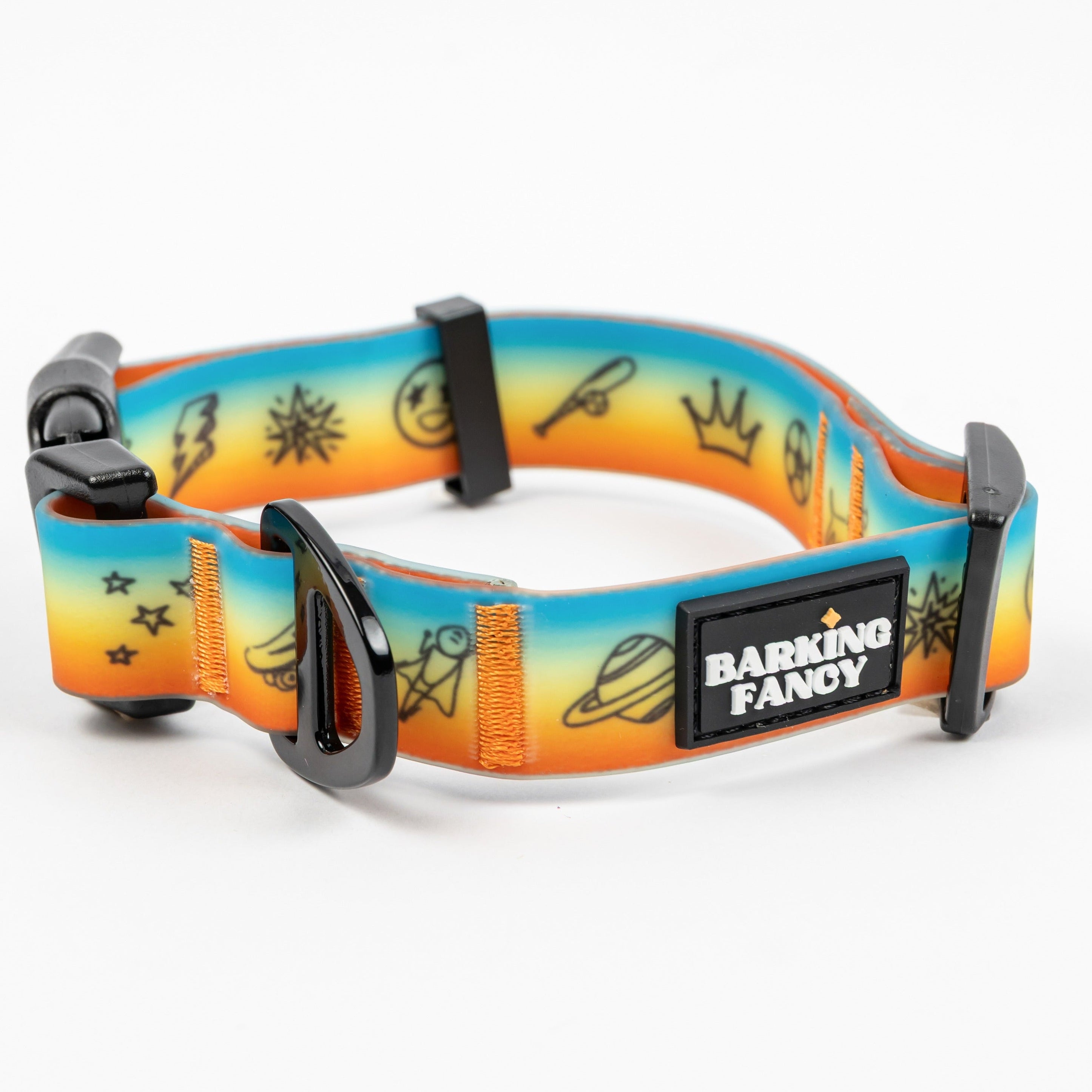 Doodles Print Waterproof Dog Collar - Orange Gradient