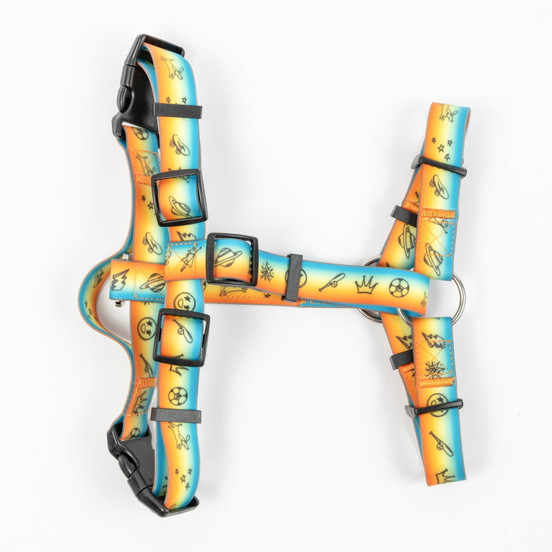 Doodles Print Waterproof Dog Harness - Orange Gradient