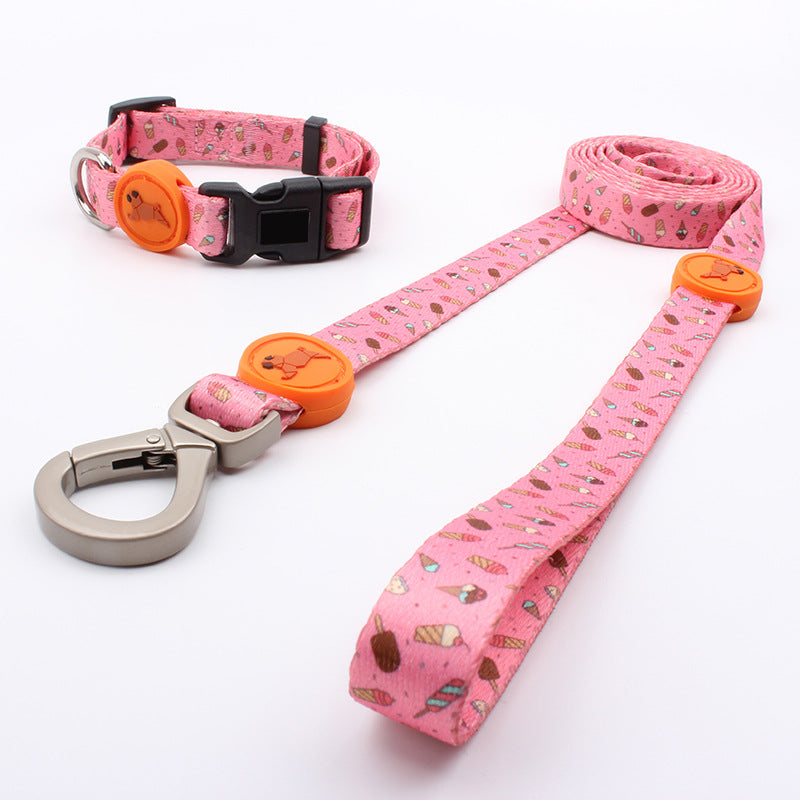 Printed Dog Leash Vest Large Dog Pet Leash Suit Cute Pet Collar Big Dog Leash Three Piece Set