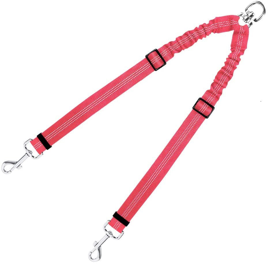 New Explosion-Proof Red Dog Chain One Drag Two Multi-Dog Elastic Pet Double-Headed Leash Dog Walking Leash