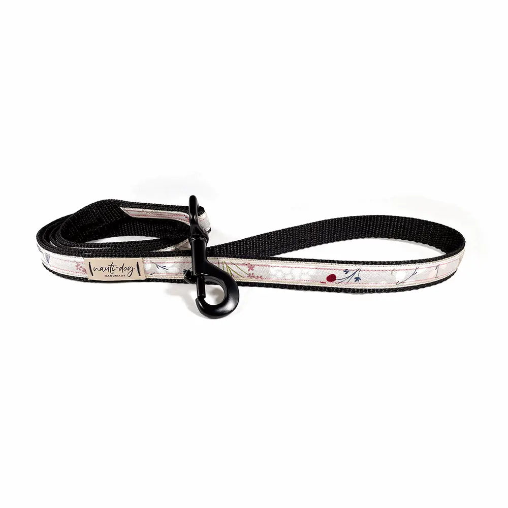 Elderberry Silver Fall Mod Floral Ribbon Dog Leash Nauti-dog Handmade
