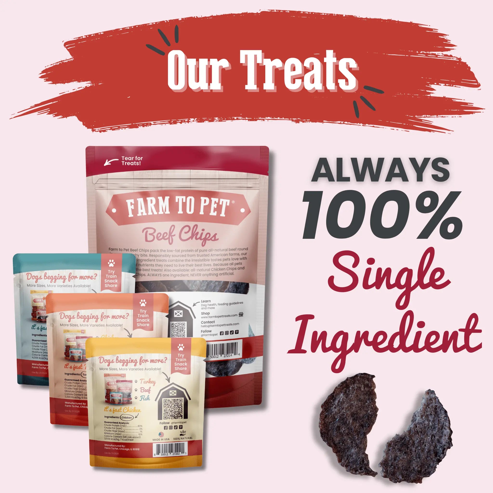 Puppy Packs 'n Snacks Dog Treat Starter Pack | Single-Ingredient Training Treats Farm To Pet