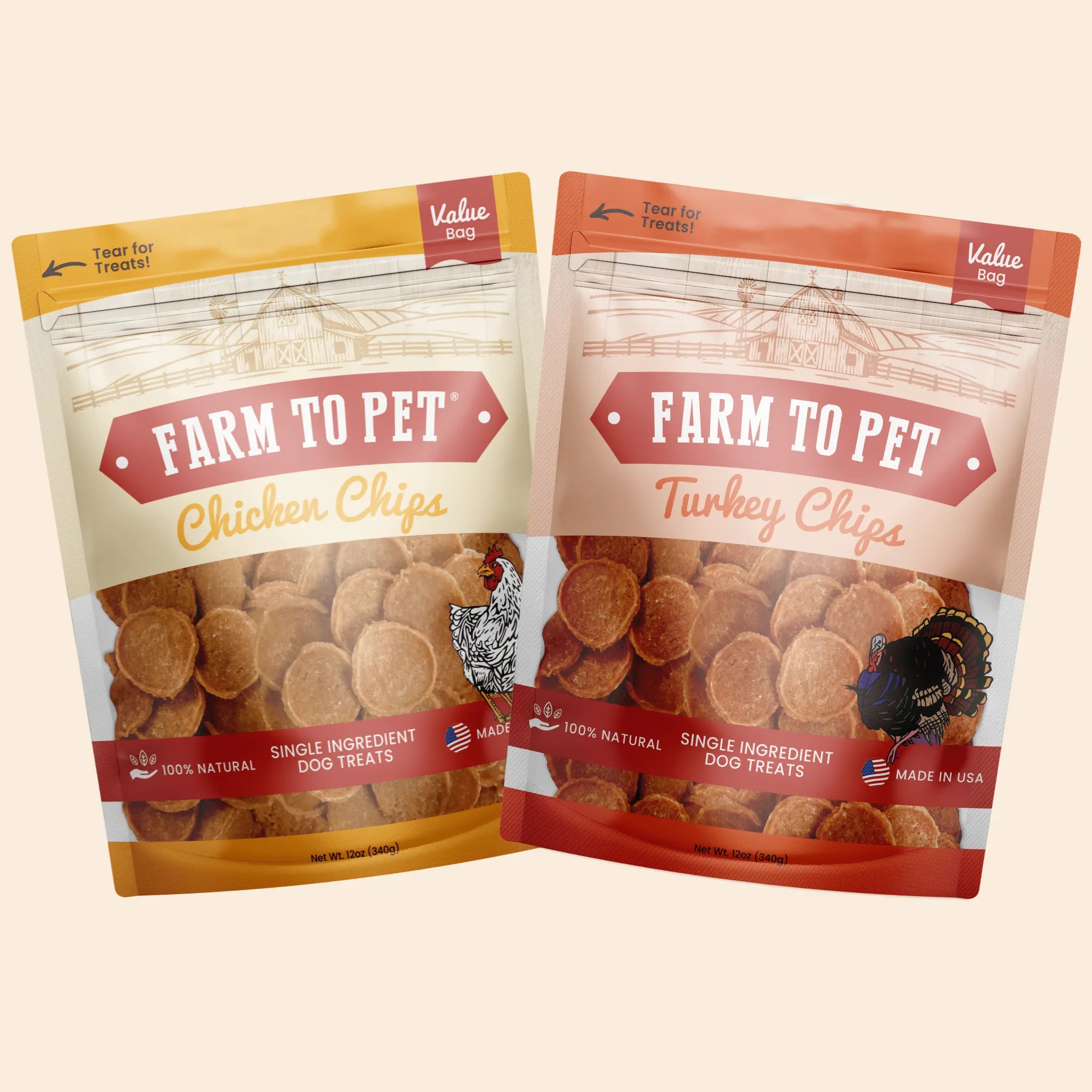 Turkey & Chicken Chip Dog Treat Duo | Single-Ingredient Poultry Treats for Dogs Farm To Pet