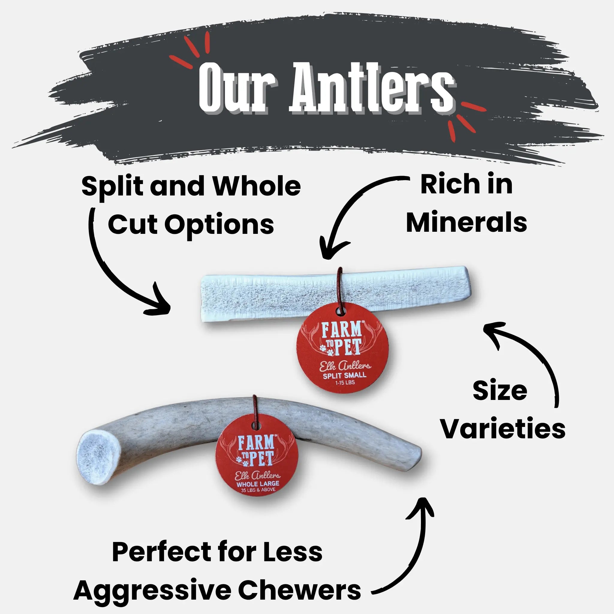 Elk Antler Dog Chews | All-Natural Whole and Split Elk Antler Chews for Dogs Farm To Pet