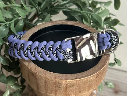 Fishtail Braid in Lavender & Silver Diamond - Handmade Dog Collar Pawsh Pup Co.