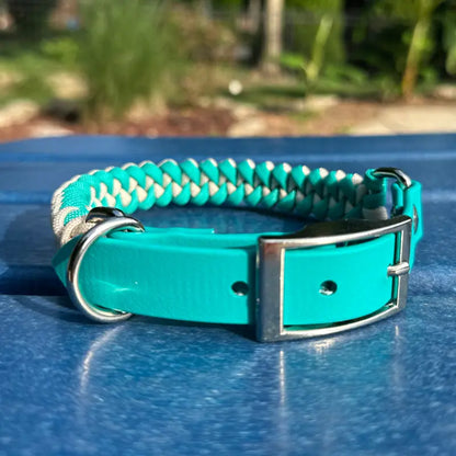 Fishtail Hand Braided Dog Collar in Teal & Cream Pawsh Pup Co.