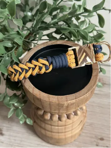 Fishtail Braid in Goldenrod & Navy - Handmade Dog Collar Pawsh Pup Co.