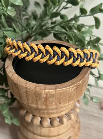 Fishtail Braid in Goldenrod & Navy - Handmade Dog Collar Pawsh Pup Co.