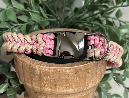 Fishtail Braid in Pink & Light Tan - Handmade Dog Collar Pawsh Pup Co.