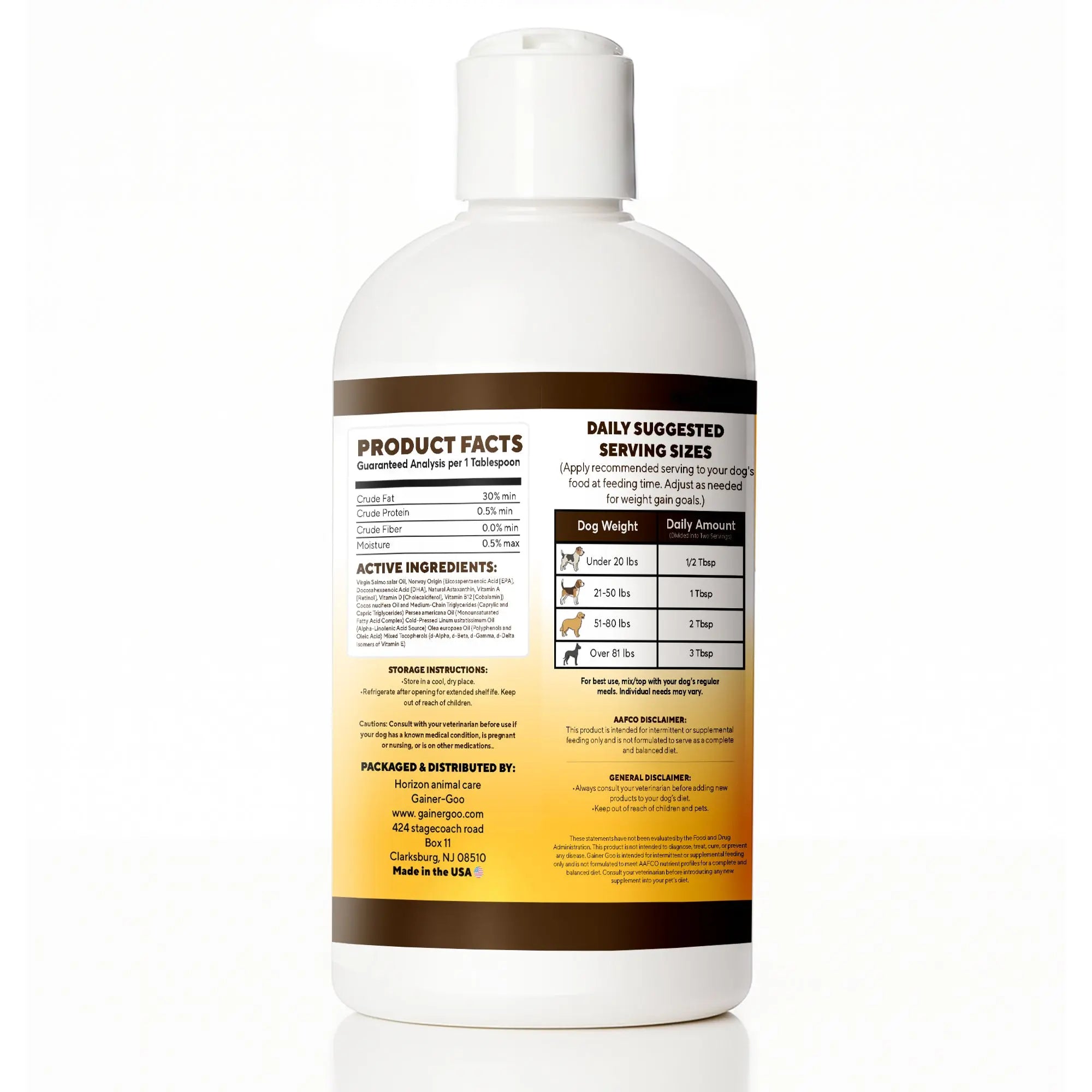 (16oz)  Gainer-GOO (for All Breeds) High Calorie Fat Liquid Weight Gainer Horizon Animal Care