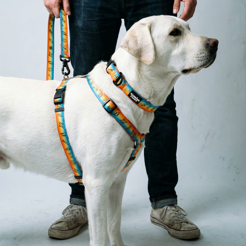 Doodles Print Waterproof Dog Harness - Orange Gradient