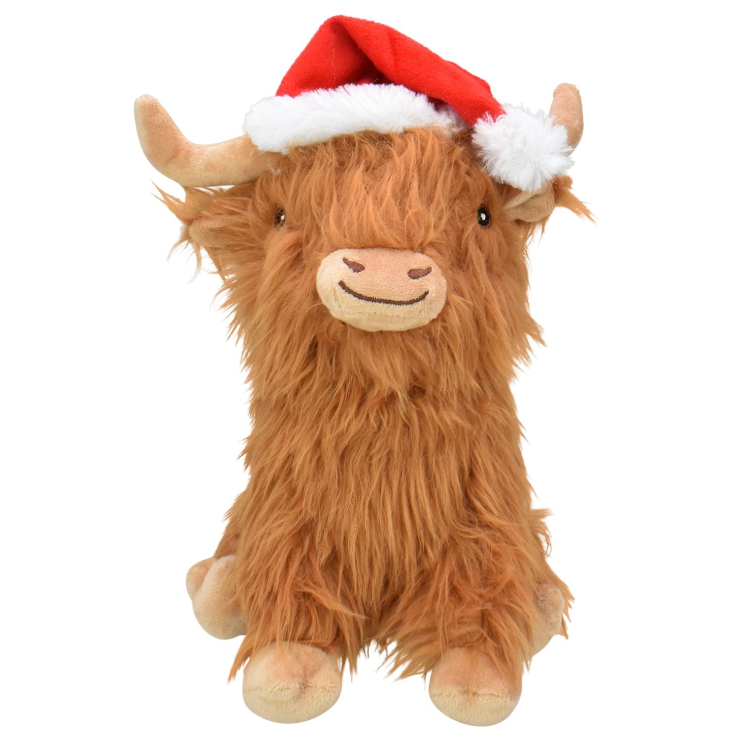 Multipet Holiday Highland Cow with Santa Hat 8"