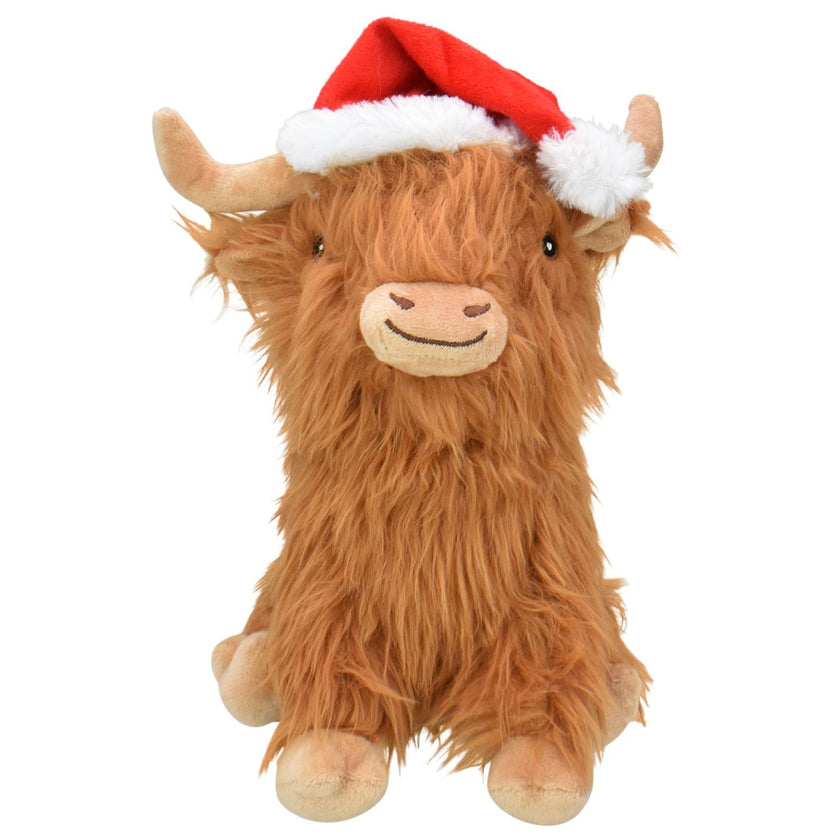 Multipet Holiday Highland Cow with Santa Hat 8"