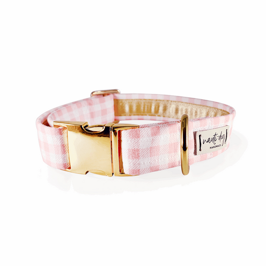 Gingham Pink Girly Summer Plaid Check Buckle & Martingale Dog Collar Nauti-dog Handmade